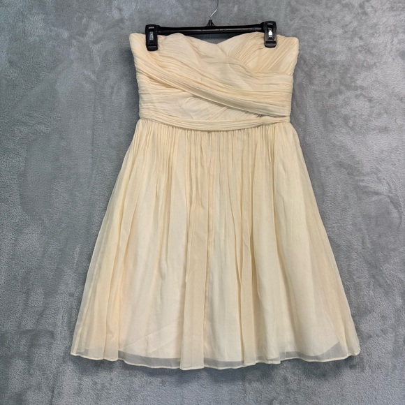 J.Crew Vintage Y2K Silk Cranked Strapless Cream Rushed Cocktail Dress Size 8 - Picture 4 of 8